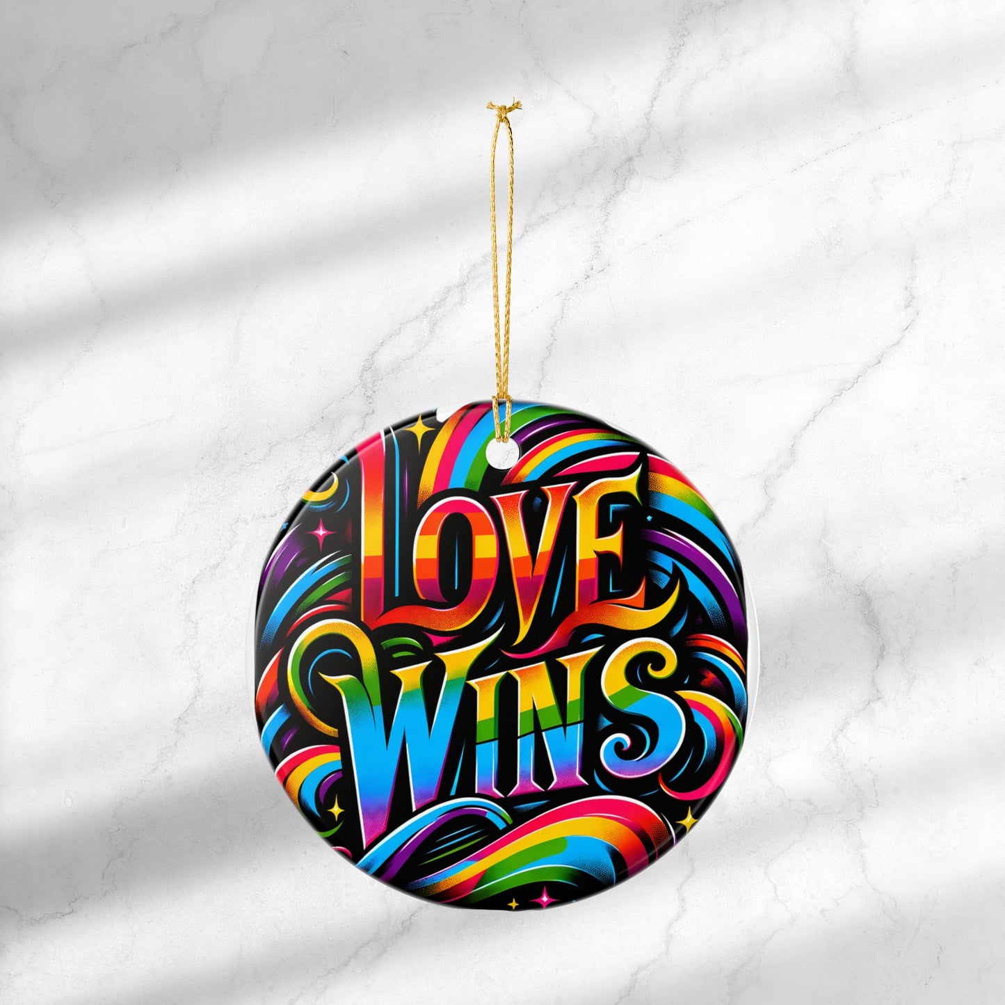 Love Wins Ornament Rainbow Pride LGBTQIA+ Ceramic Xmas Tree Decor