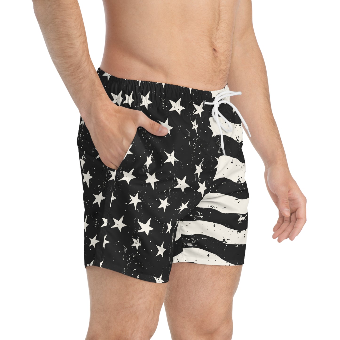 Distressed USA Flag Mourning Protest Swim Trunks Patriotic 6" Inseam Swim Trunks Anti-Fascism Shorts Resist Bathing Suit Democrat Apparel