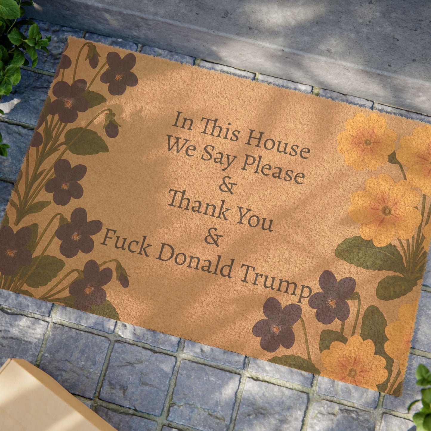 FDT Funny Political Doormat Coir Coconut Fiber In This House We Say Please & Thank You + F*ck Donald Trump Housewarming Entryway Welcome Mat