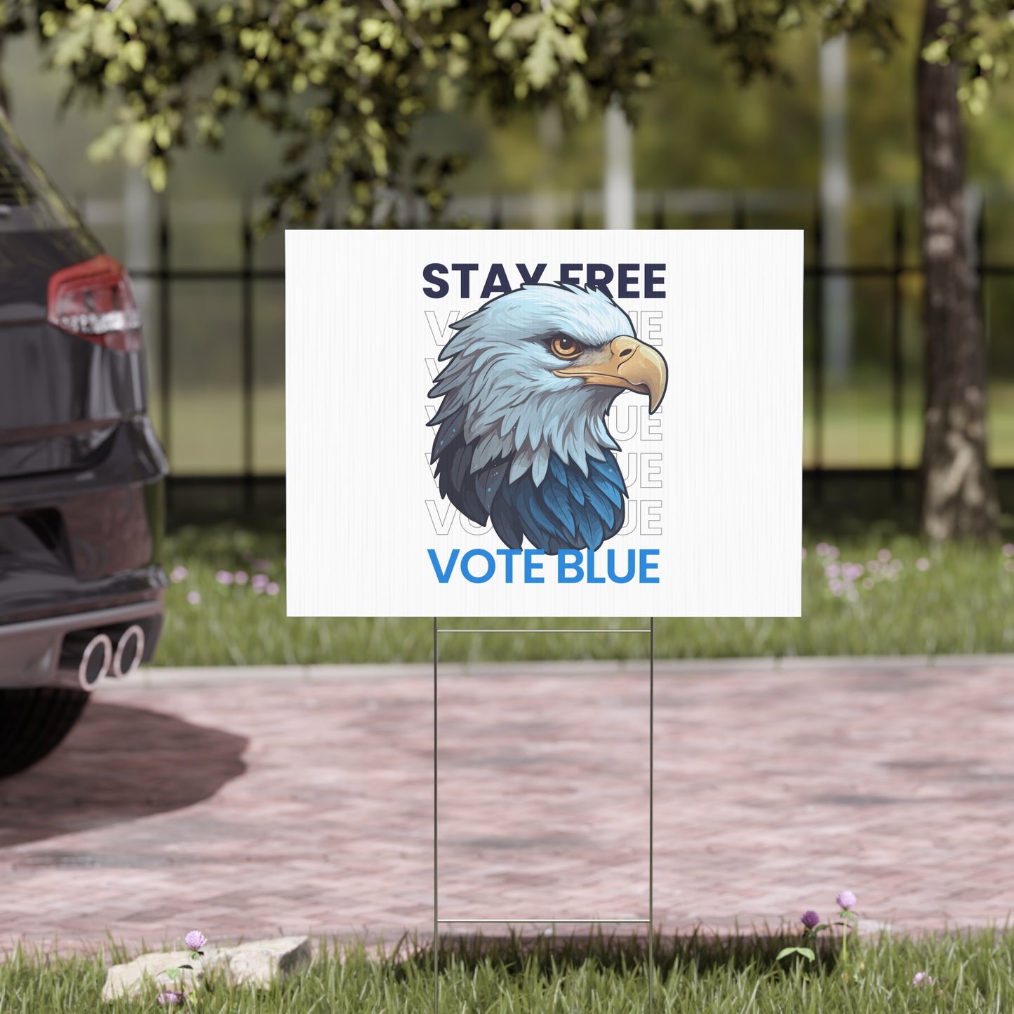 Bald Eagle Stay Free Vote Blue Yard Sign - Patriotic Election Political Decor