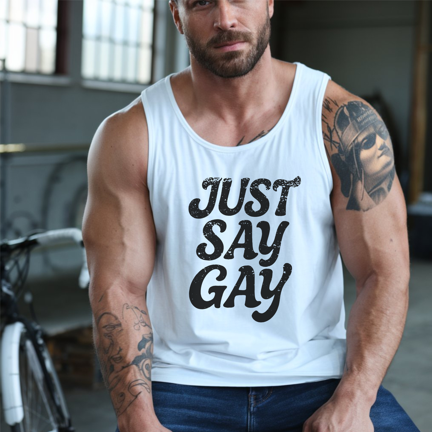 Just Say Gay Protest Tank Top Social Justice Shirt LGBTQ Tank Anti-Fascism Gear Resist Top Queer Gay Lesbian Bisexual Transgender Apparel