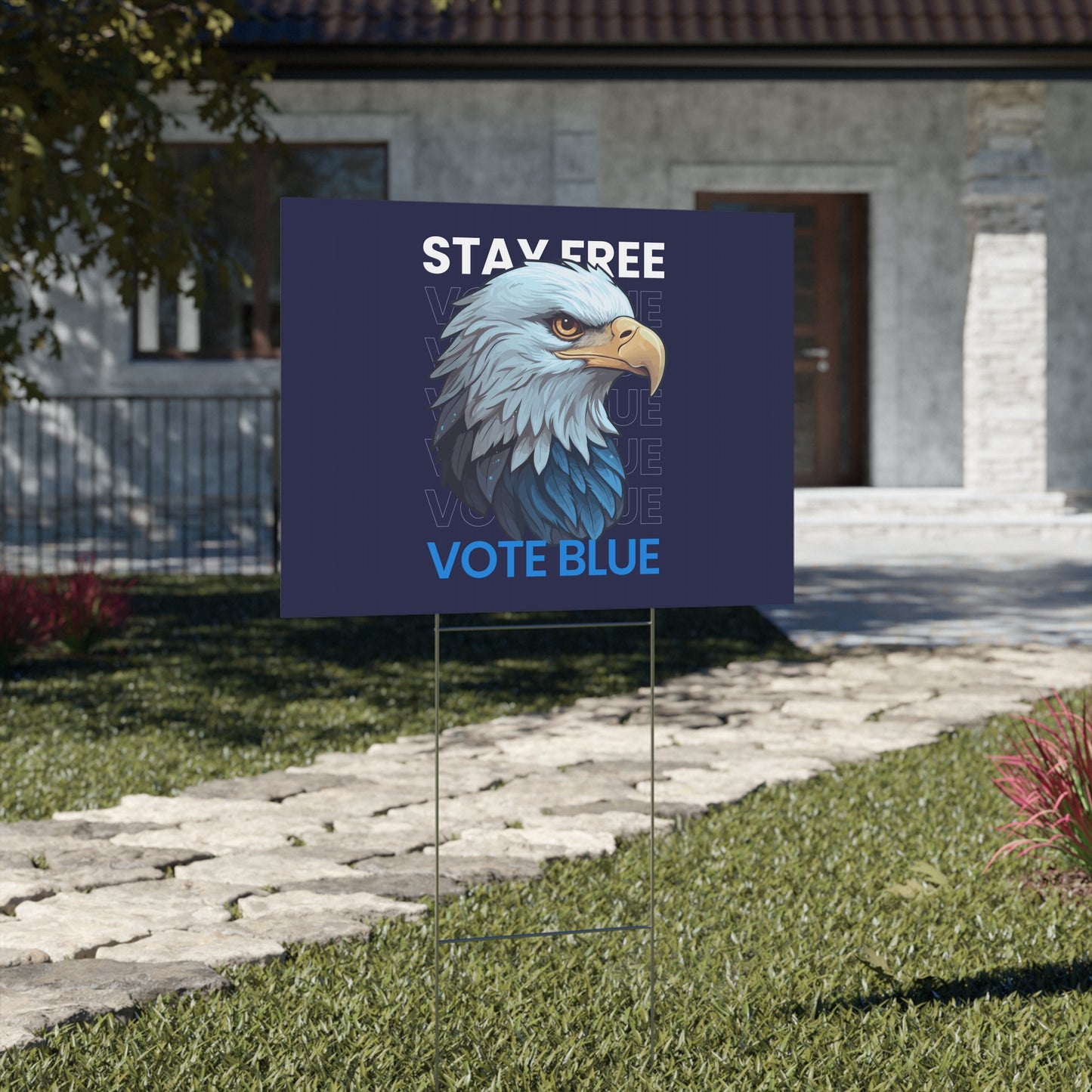 Bald Eagle Stay Free Vote Blue Yard Sign - Patriotic Election Political Decor