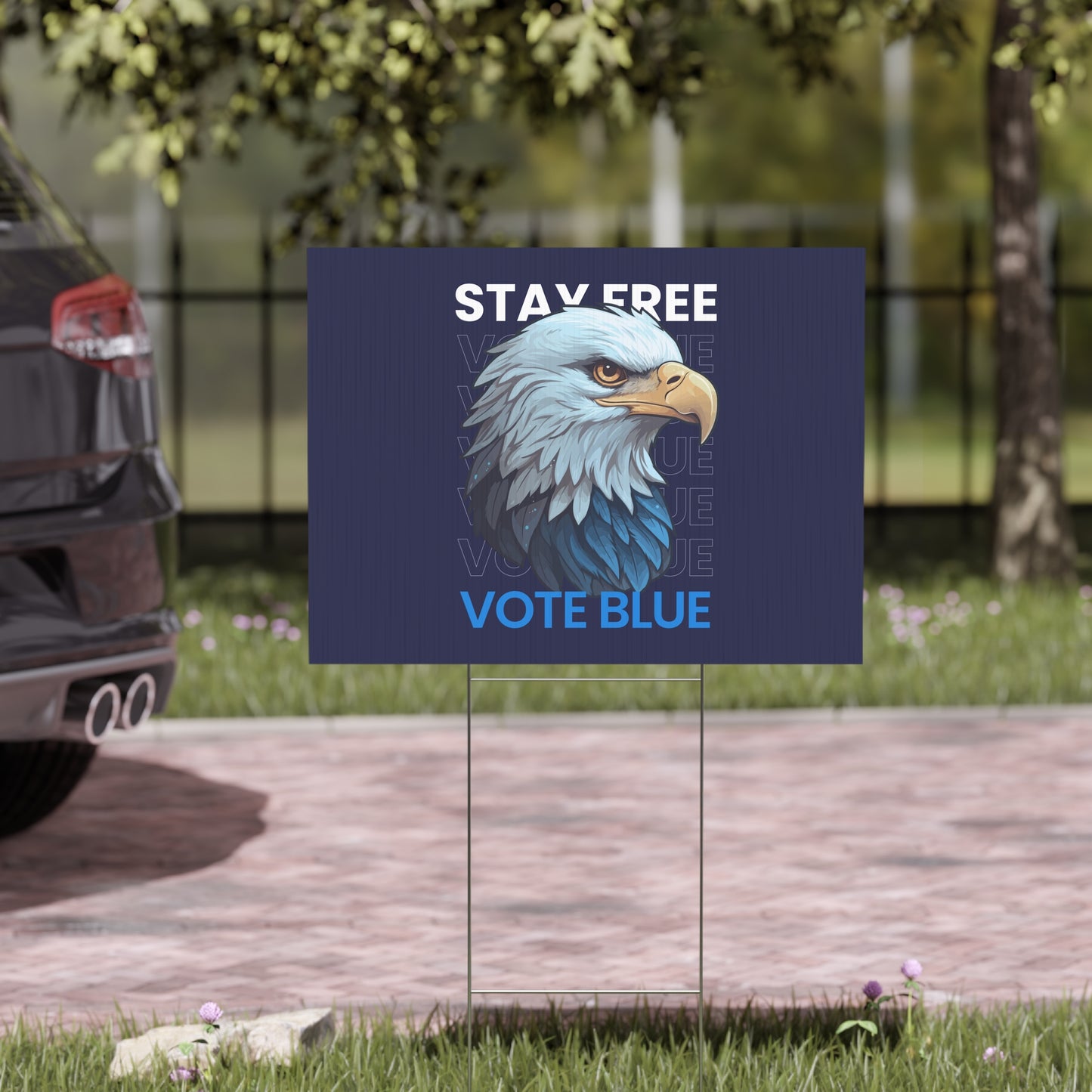 Bald Eagle Stay Free Vote Blue Yard Sign - Patriotic Election Political Decor