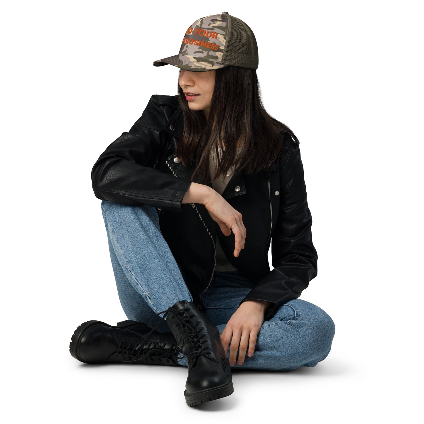 Mind Your Damn Business Camouflage Trucker Hat- Vote Blue Save Democracy Hat- Democrat Presidential Election Cap