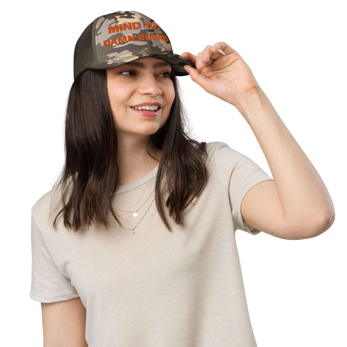 Mind Your Damn Business Camouflage Trucker Hat- Vote Blue Save Democracy Hat- Democrat Presidential Election Cap