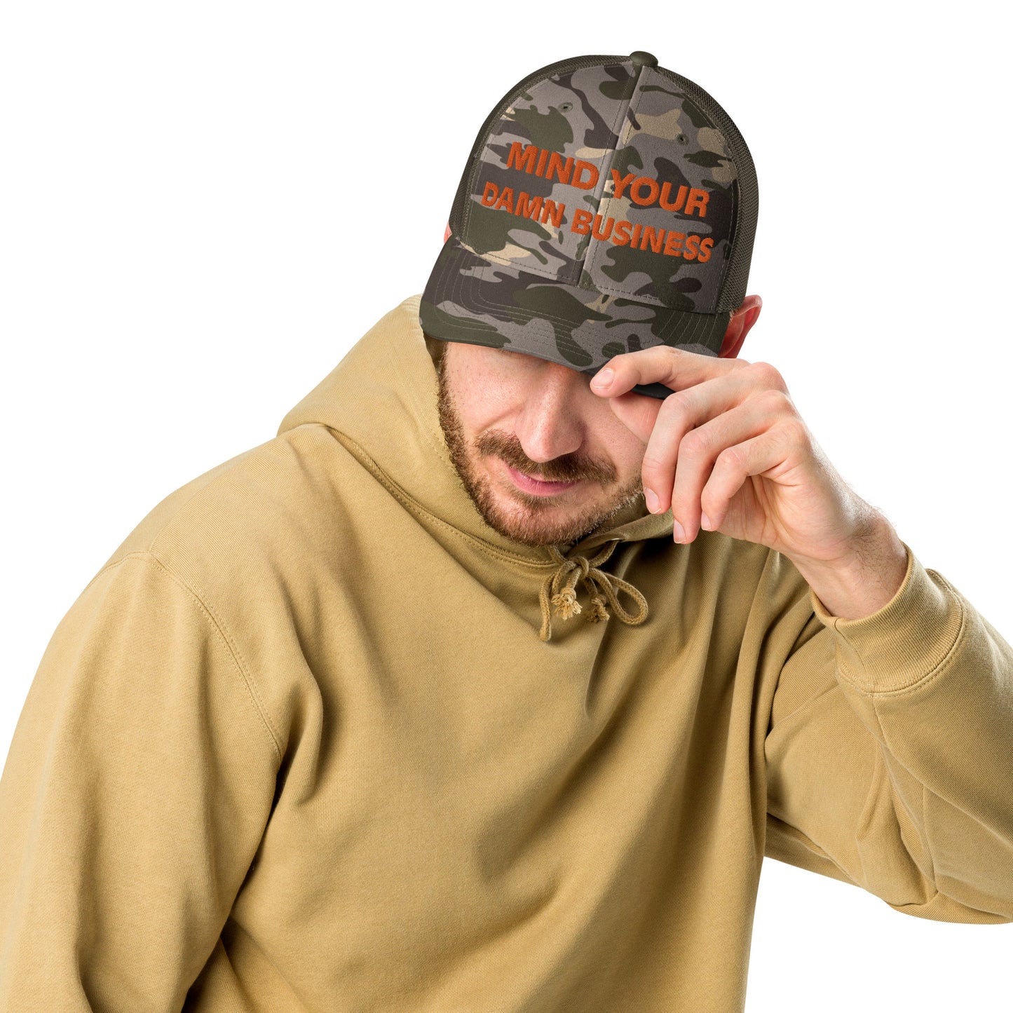 Mind Your Damn Business Camouflage Trucker Hat- Vote Blue Save Democracy Hat- Democrat Presidential Election Cap