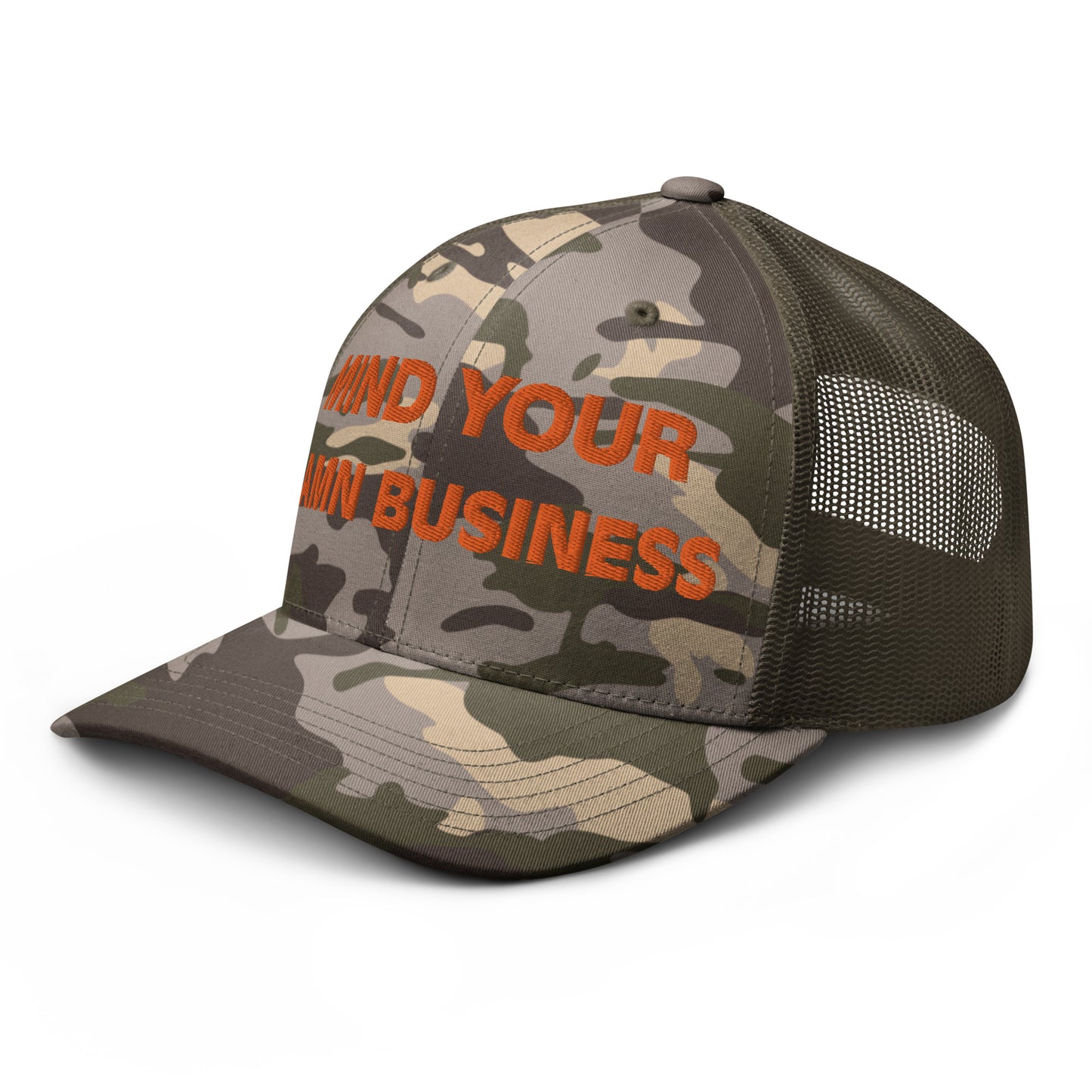 Mind Your Damn Business Camouflage Trucker Hat- Vote Blue Save Democracy Hat- Democrat Presidential Election Cap