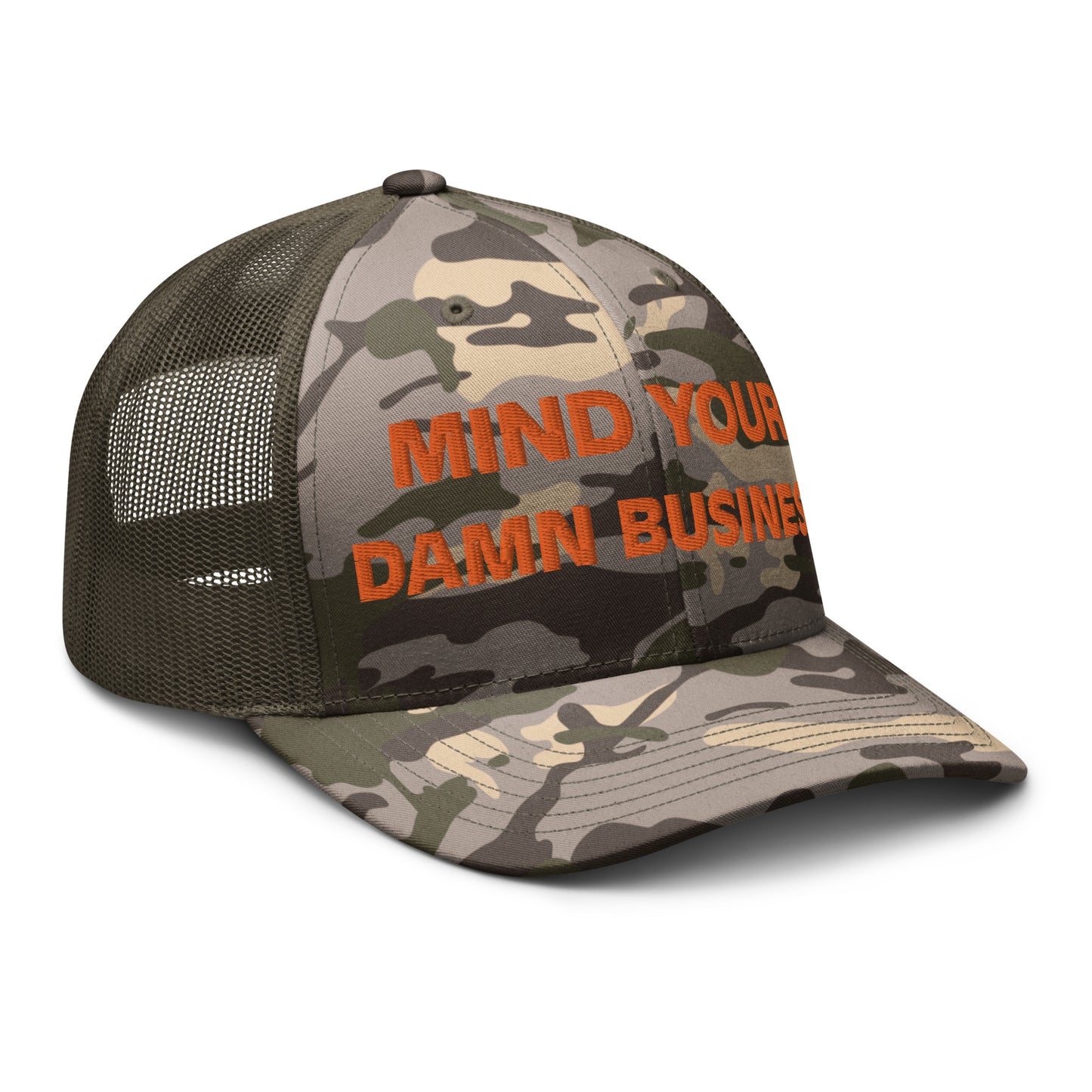 Mind Your Damn Business Camouflage Trucker Hat- Vote Blue Save Democracy Hat- Democrat Presidential Election Cap
