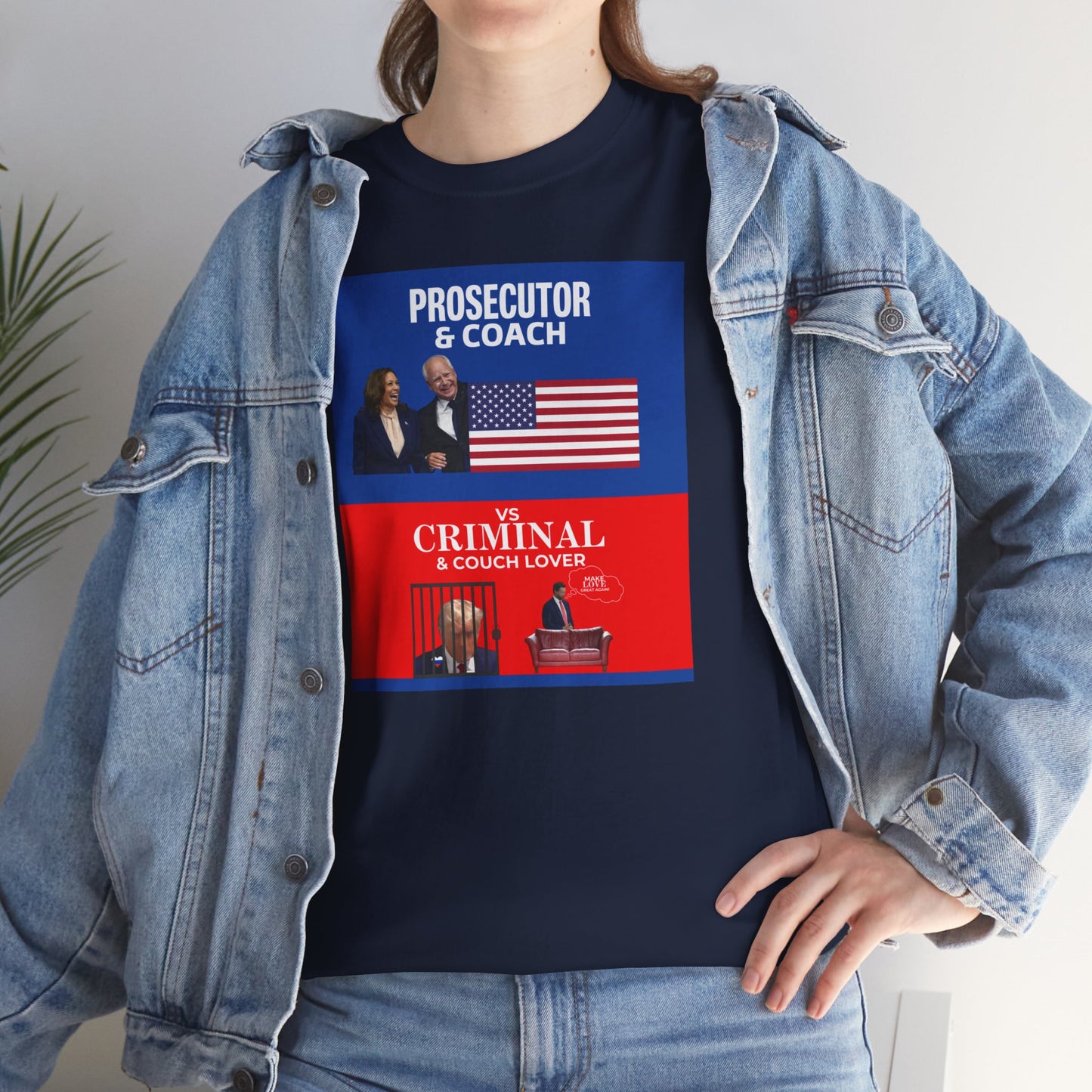 Prosecutor & Coach vs Criminal & Couch Lover Shirt- Harris Walz Tee-  Democrat Presidential Election T-Shirt