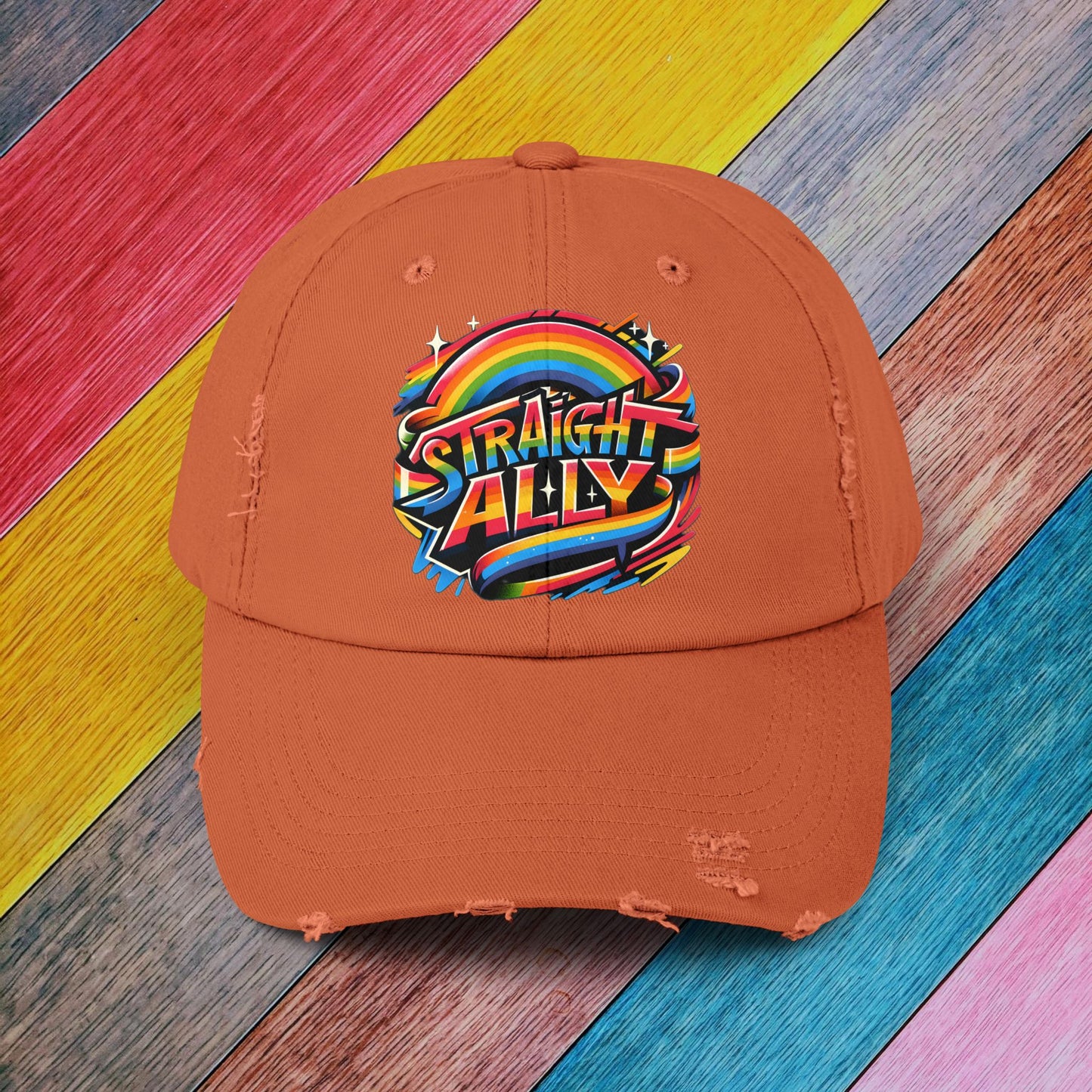 Distressed Cap, LGBT Pride Straight Ally Hat, LGBTQIA Supportive Baseball Cap, Unisex Distressed Trucker Cap, Pride Parade Hat, Vintage