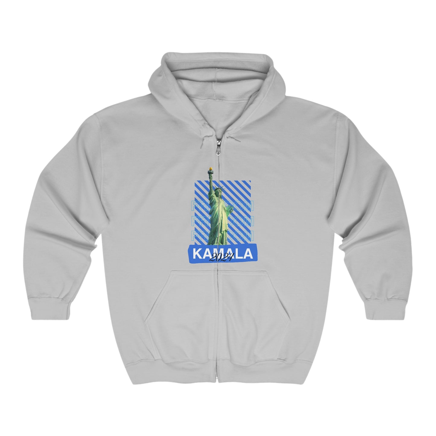 Freedom Kamala 2024 Hooded Sweatshirt - Statue of Liberty Freedom Hoodie - Full Zip Hoodie