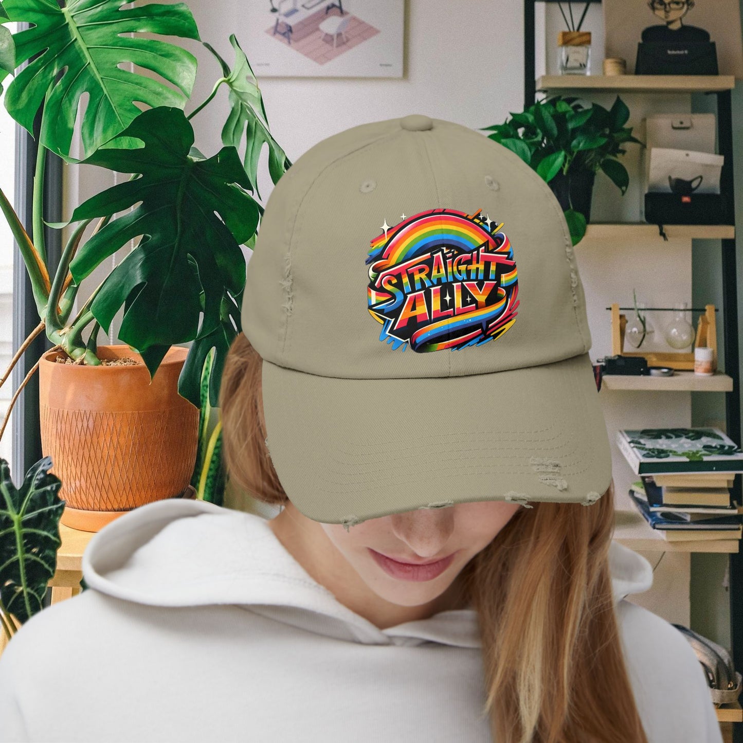 Distressed Cap, LGBT Pride Straight Ally Hat, LGBTQIA Supportive Baseball Cap, Unisex Distressed Trucker Cap, Pride Parade Hat, Vintage