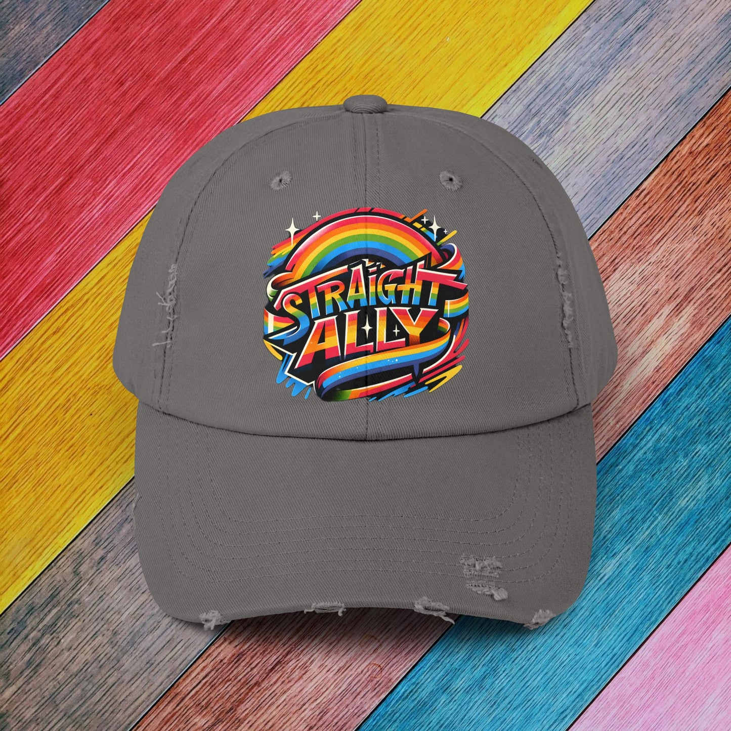 Distressed Cap, LGBT Pride Straight Ally Hat, LGBTQIA Supportive Baseball Cap, Unisex Distressed Trucker Cap, Pride Parade Hat, Vintage