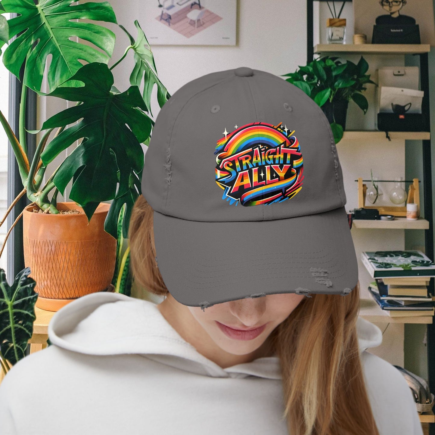Distressed Cap, LGBT Pride Straight Ally Hat, LGBTQIA Supportive Baseball Cap, Unisex Distressed Trucker Cap, Pride Parade Hat, Vintage