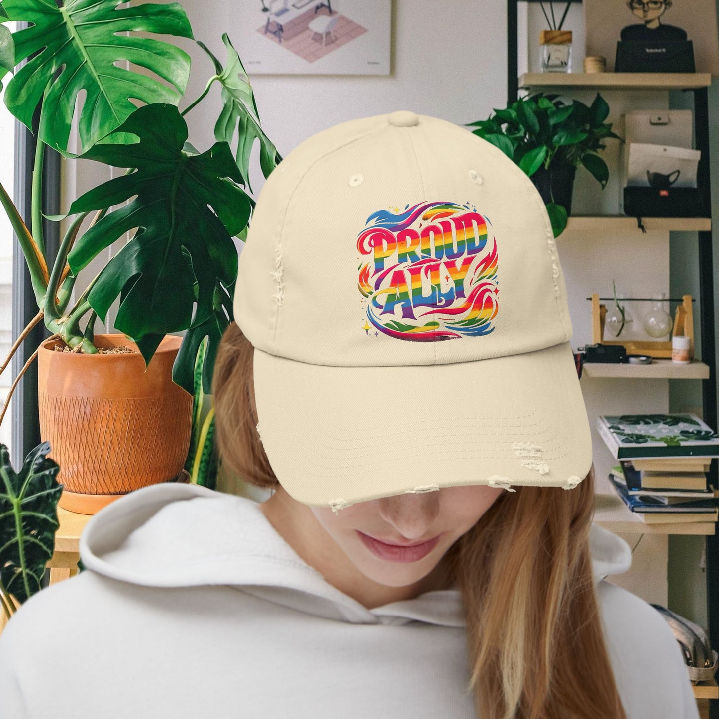 Distressed Cap LGBT Pride Proud Straight Ally Hat LGBTQIA Supportive Baseball Cap 100% cotton twill Unisex Distressed Trucker Cap Vintage