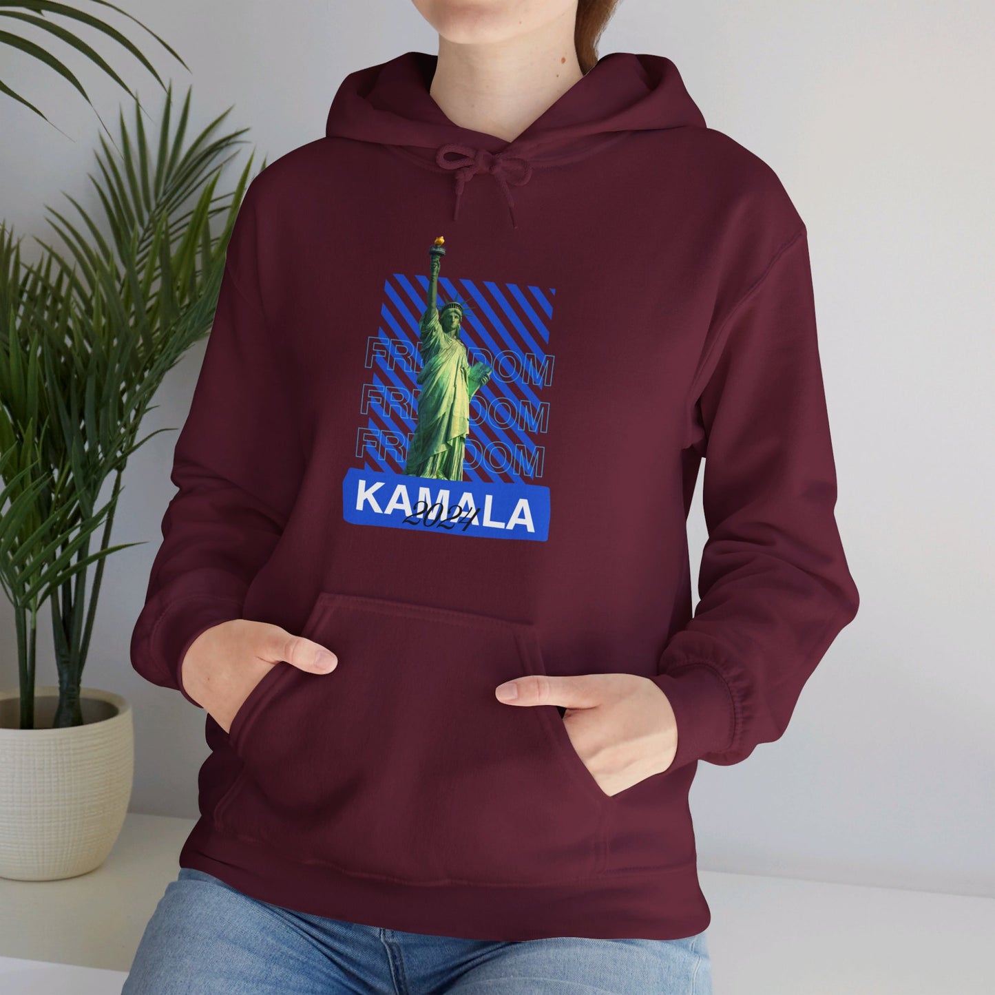 Freedom Kamala 2024 Hooded Sweatshirt - Statue of Liberty Freedom Hoodie - Pullover Hoodie