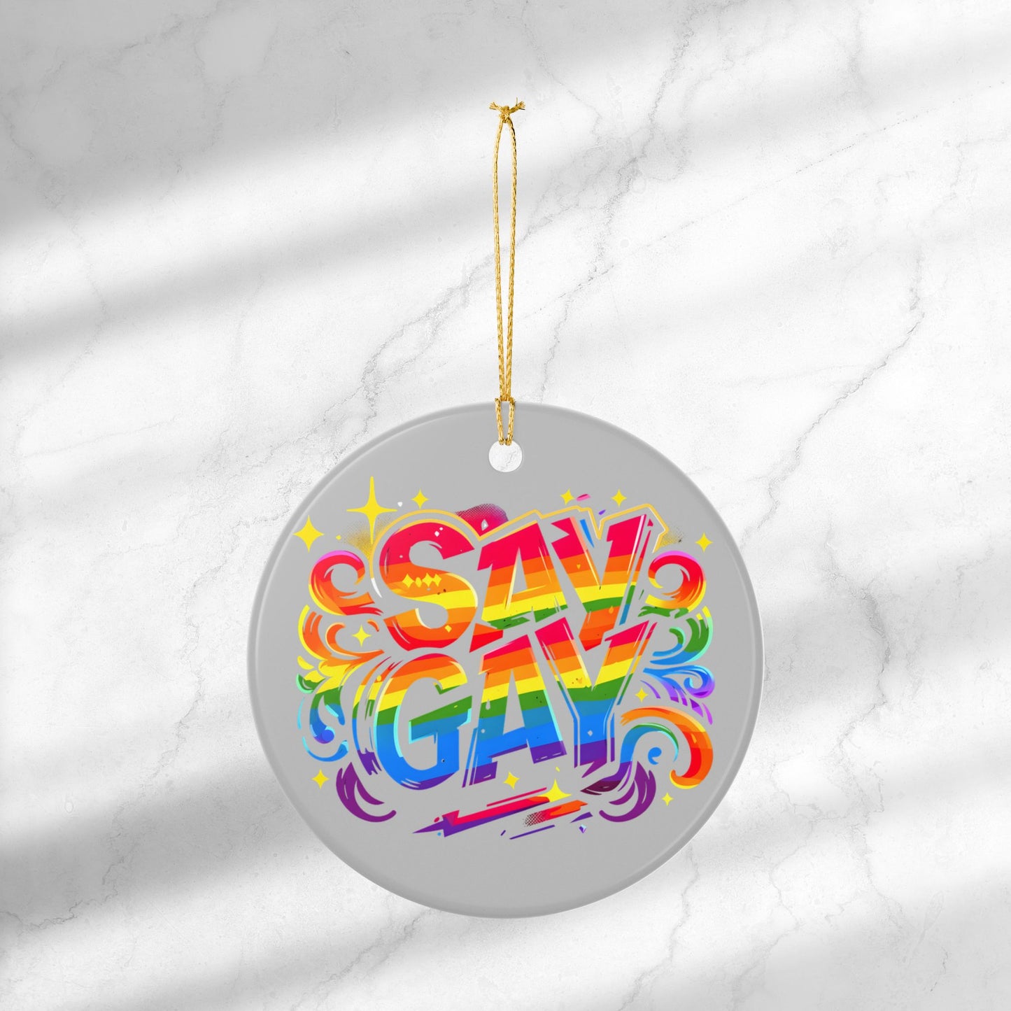 Say Gay Ornament Rainbow Pride LGBTQIA+ Ceramic Xmas Tree Decor