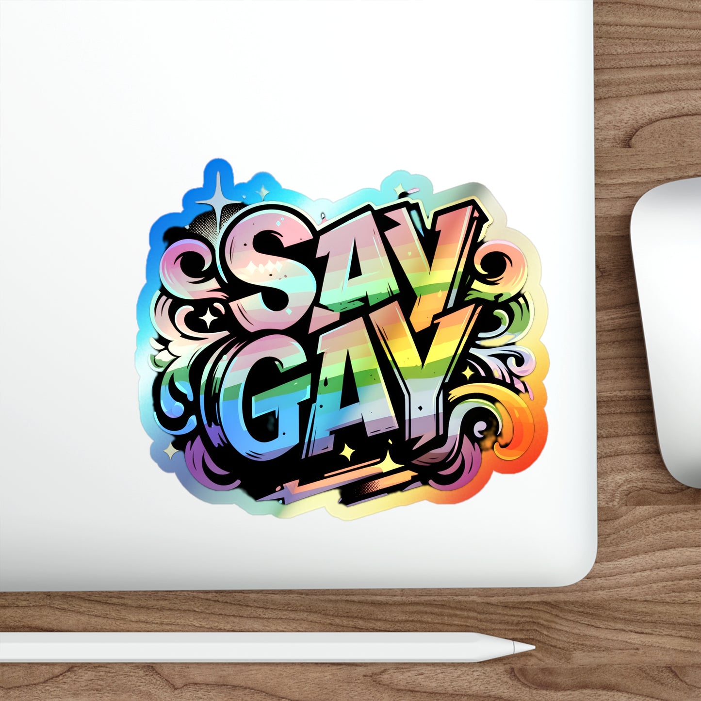 Holographic Sticker Say Gay LGBT Water Bottle Sticker LGBTQ Decal Queer Lesbian Bisexual Trans Gay Pride Merch LGBTQIA Holograph Adhesive