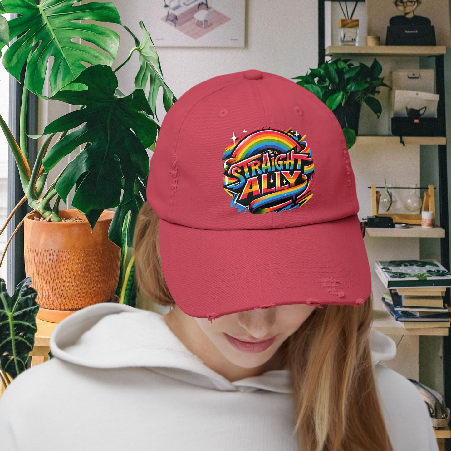 Distressed Cap, LGBT Pride Straight Ally Hat, LGBTQIA Supportive Baseball Cap, Unisex Distressed Trucker Cap, Pride Parade Hat, Vintage