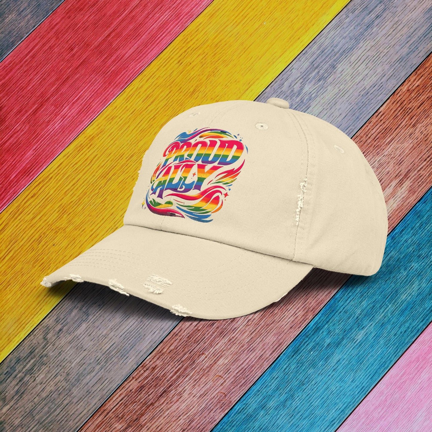 Distressed Cap LGBT Pride Proud Straight Ally Hat LGBTQIA Supportive Baseball Cap 100% cotton twill Unisex Distressed Trucker Cap Vintage
