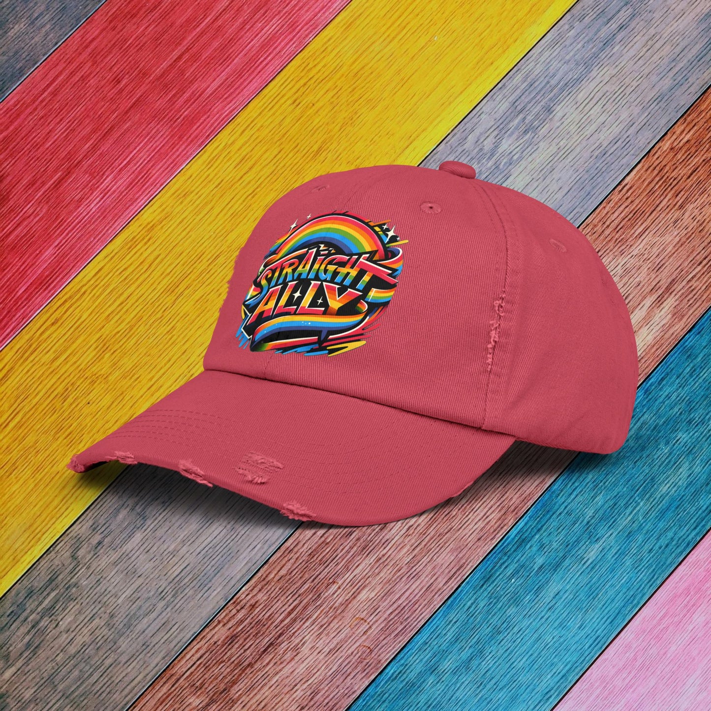 Distressed Cap, LGBT Pride Straight Ally Hat, LGBTQIA Supportive Baseball Cap, Unisex Distressed Trucker Cap, Pride Parade Hat, Vintage