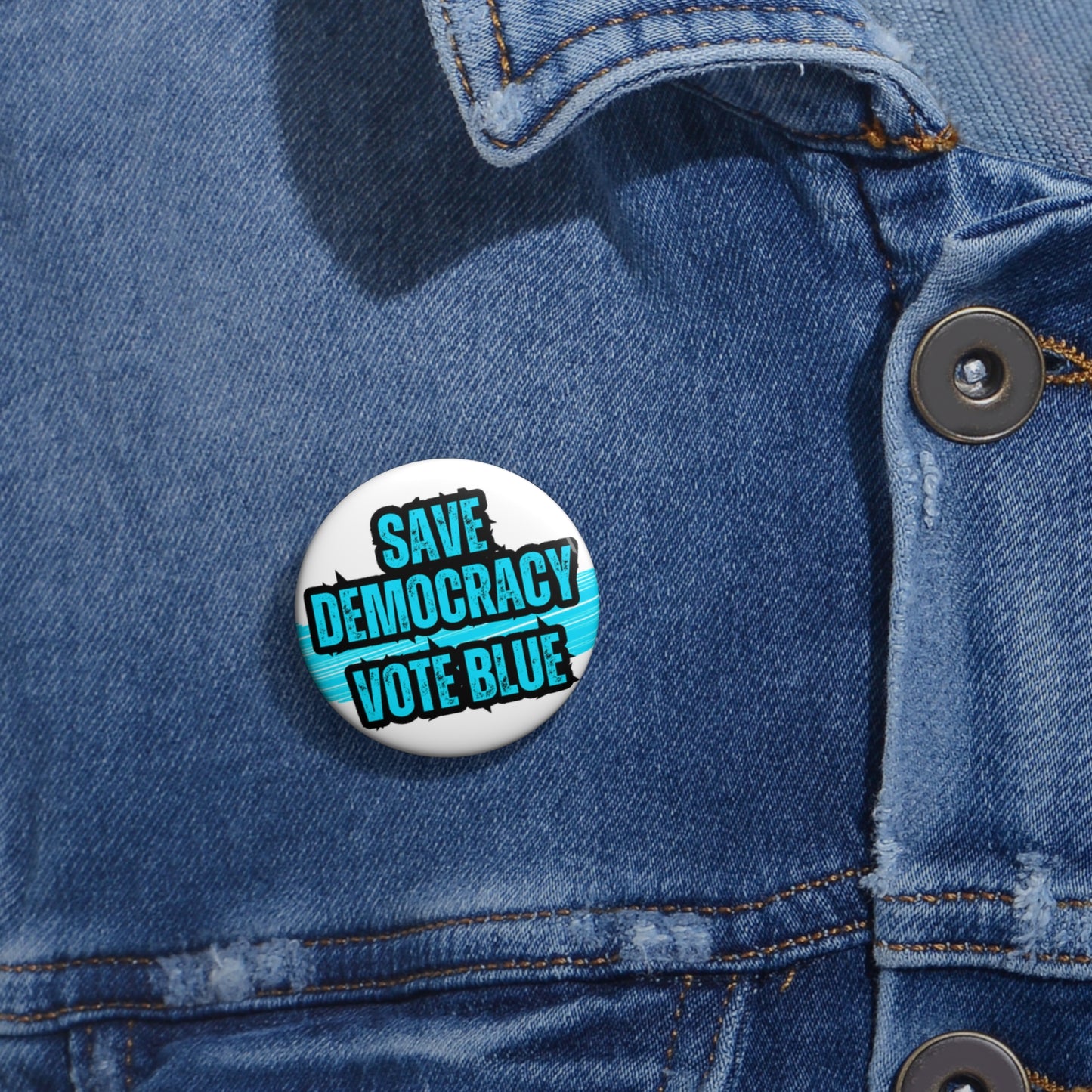 Save Democracy Pin Button - Vote Blue Pin Button