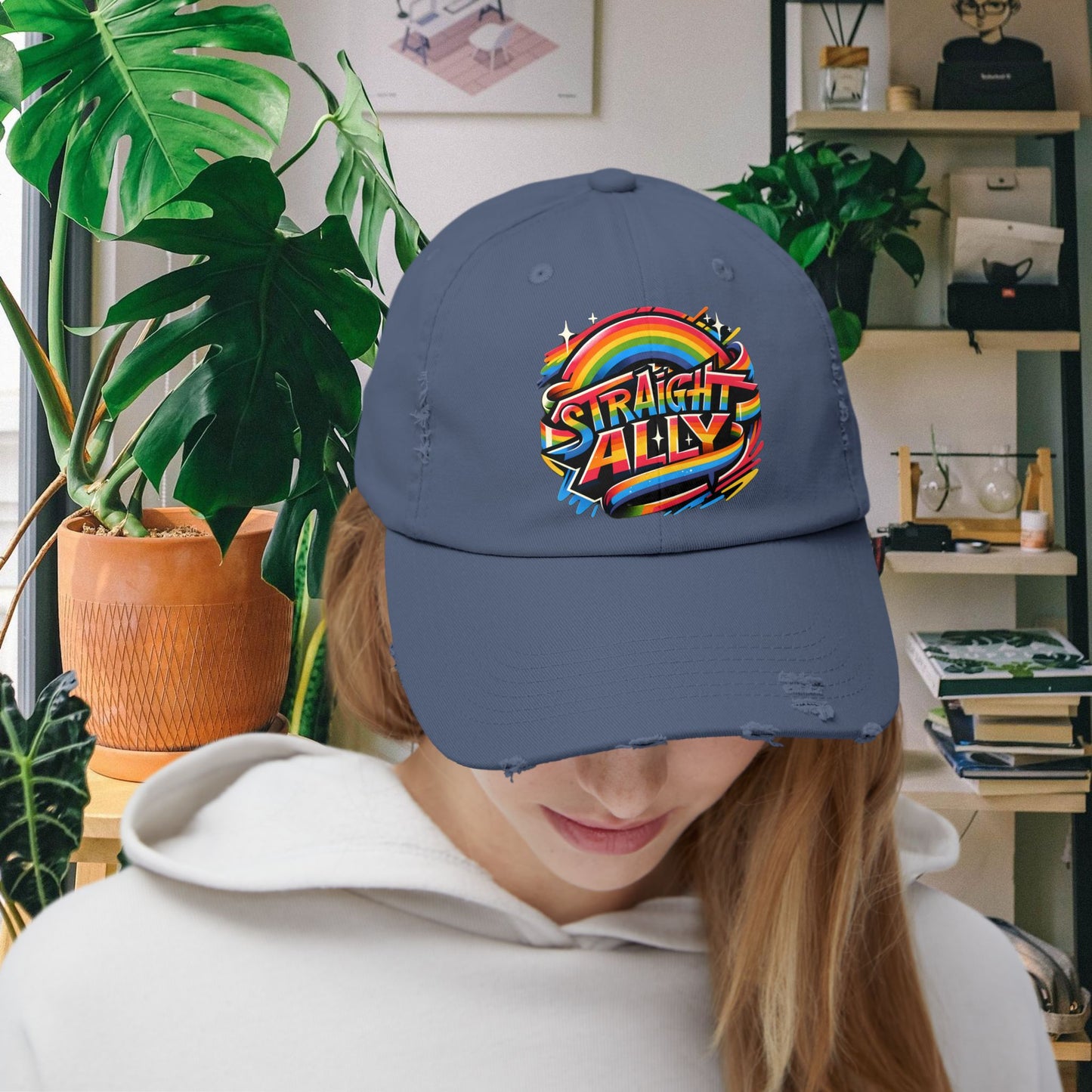 Distressed Cap, LGBT Pride Straight Ally Hat, LGBTQIA Supportive Baseball Cap, Unisex Distressed Trucker Cap, Pride Parade Hat, Vintage