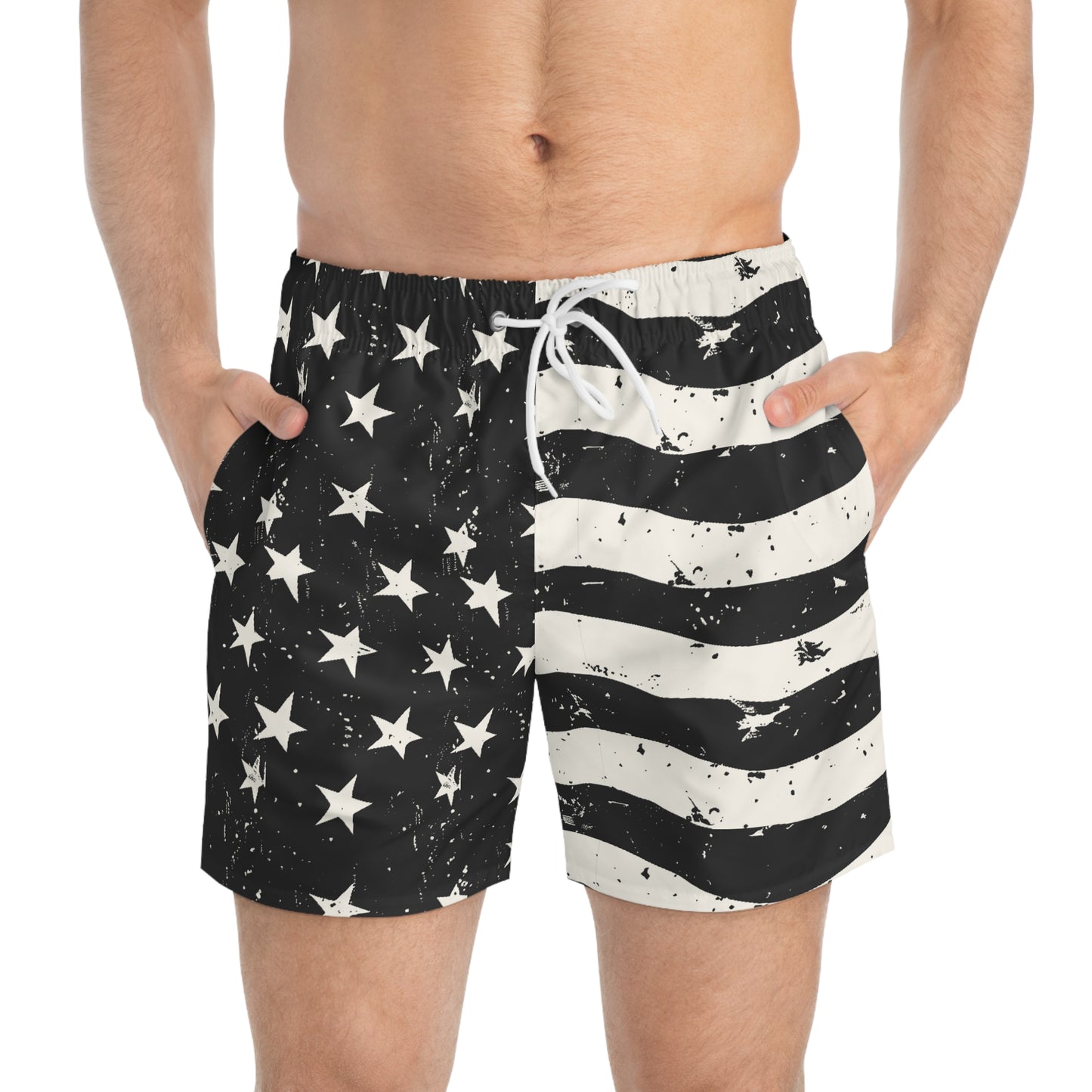 Distressed USA Flag Mourning Protest Swim Trunks Patriotic 6" Inseam Swim Trunks Anti-Fascism Shorts Resist Bathing Suit Democrat Apparel