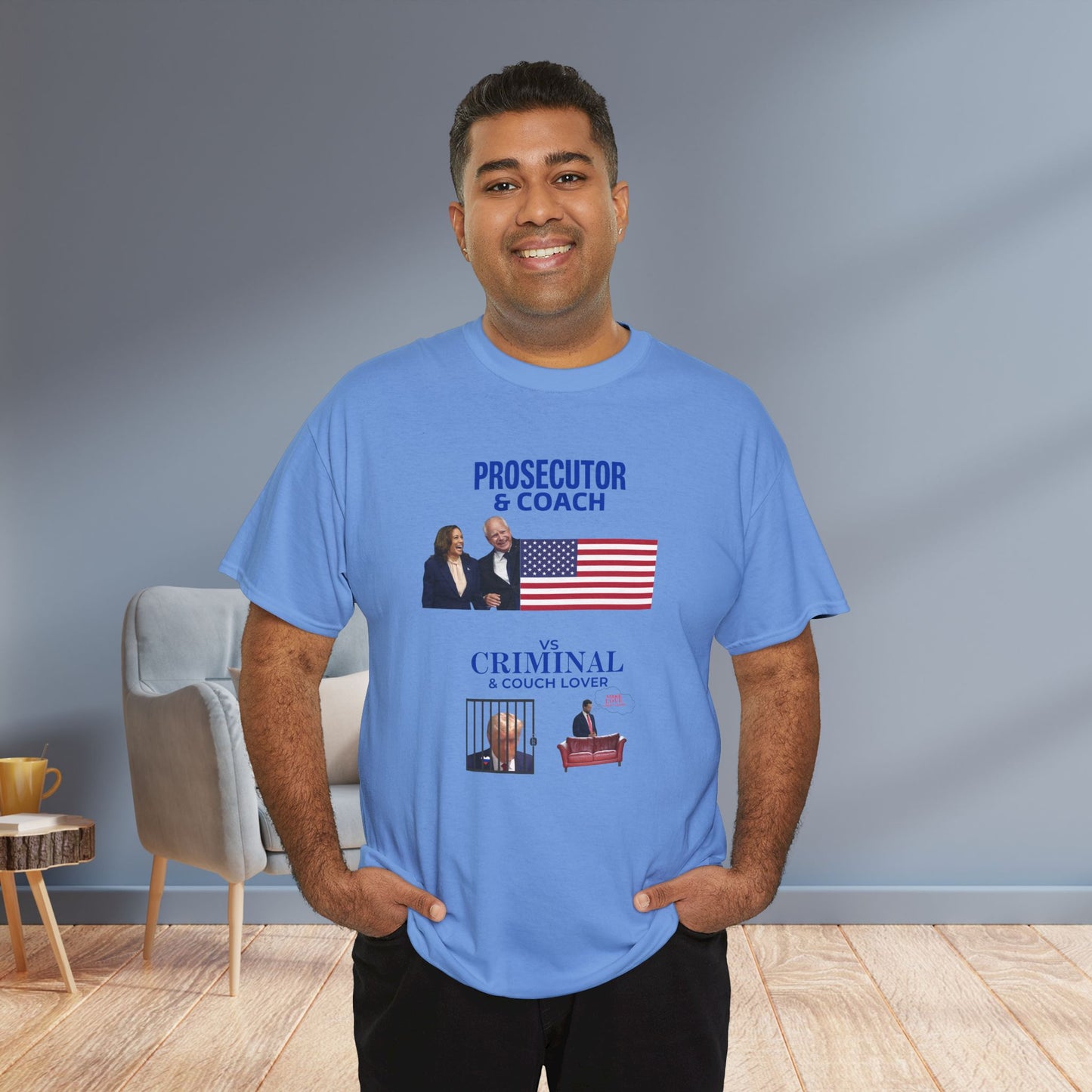 Prosecutor & Coach vs Criminal & Couch Lover Shirt- Harris Walz Tee-  Democrat Presidential Election T-Shirt