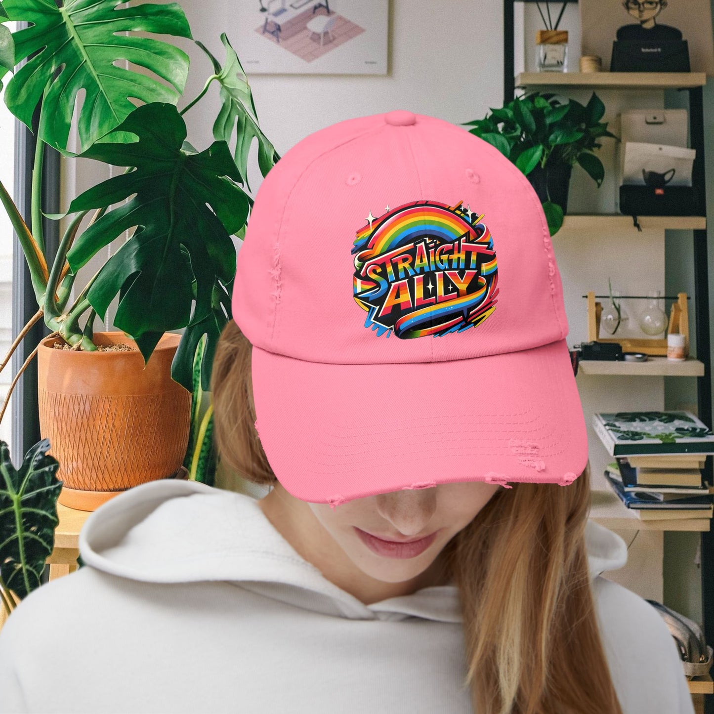 Distressed Cap, LGBT Pride Straight Ally Hat, LGBTQIA Supportive Baseball Cap, Unisex Distressed Trucker Cap, Pride Parade Hat, Vintage