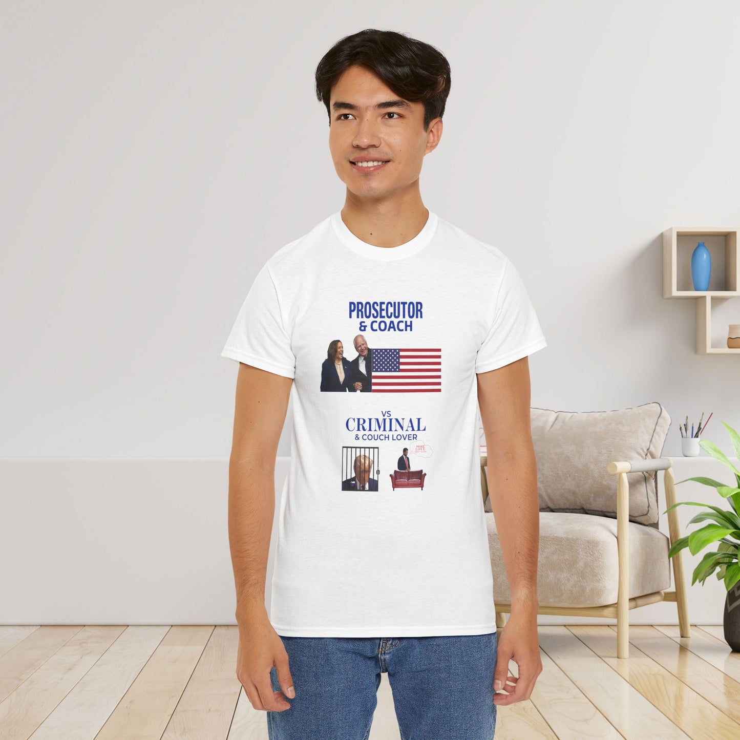 Prosecutor & Coach vs Criminal & Couch Lover Shirt- Harris Walz Tee-  Democrat Presidential Election T-Shirt