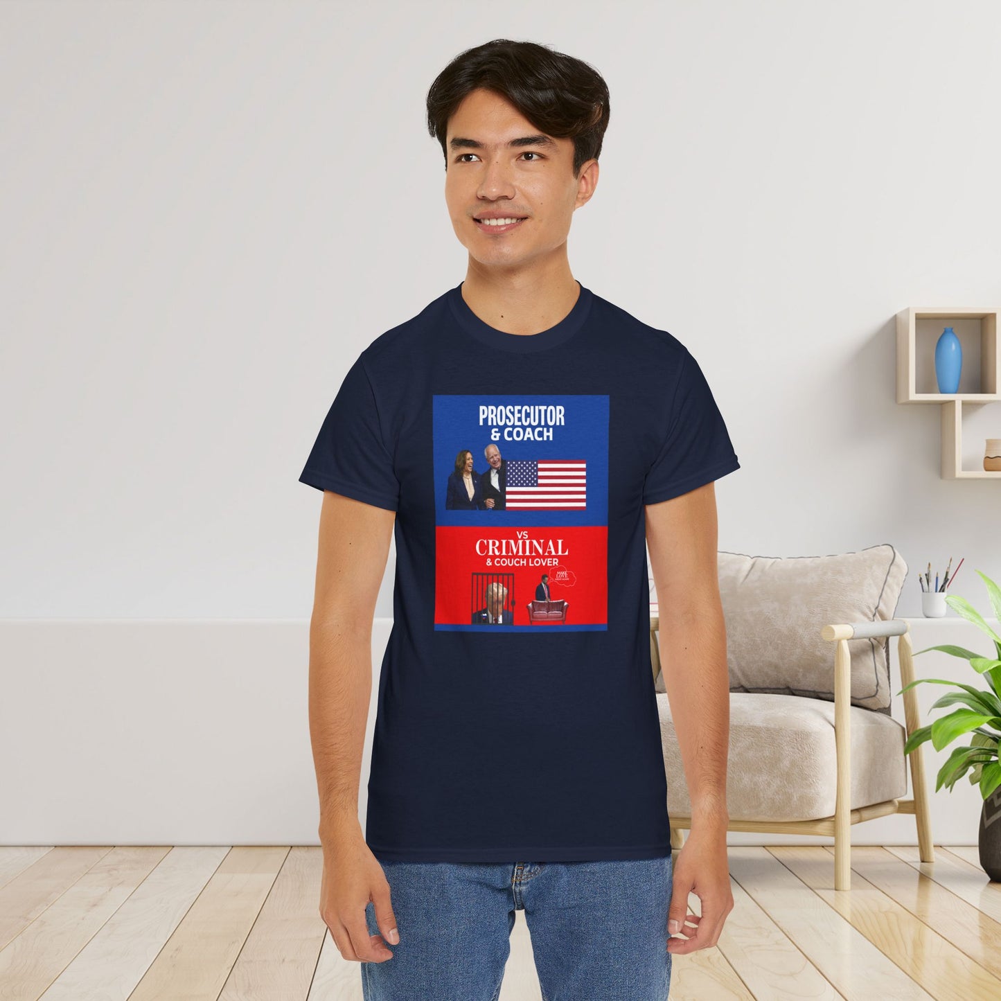 Prosecutor & Coach vs Criminal & Couch Lover Shirt- Harris Walz Tee-  Democrat Presidential Election T-Shirt