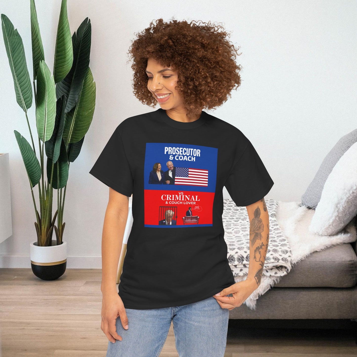 Prosecutor & Coach vs Criminal & Couch Lover Shirt- Harris Walz Tee-  Democrat Presidential Election T-Shirt