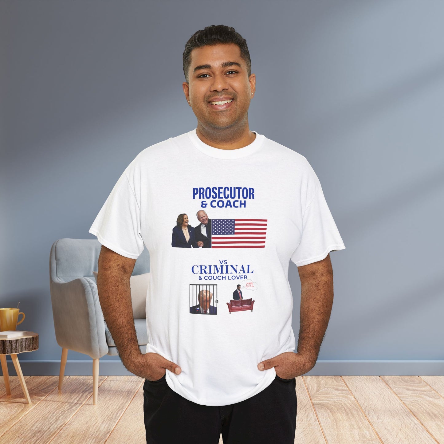 Prosecutor & Coach vs Criminal & Couch Lover Shirt- Harris Walz Tee-  Democrat Presidential Election T-Shirt