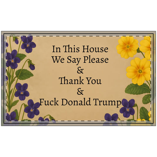 Funny Political Doormat Polyester Non-Slip Rubber In This House We Say Please & Thank You + F*ck Donald Trump Entryway Welcome Floor Mat