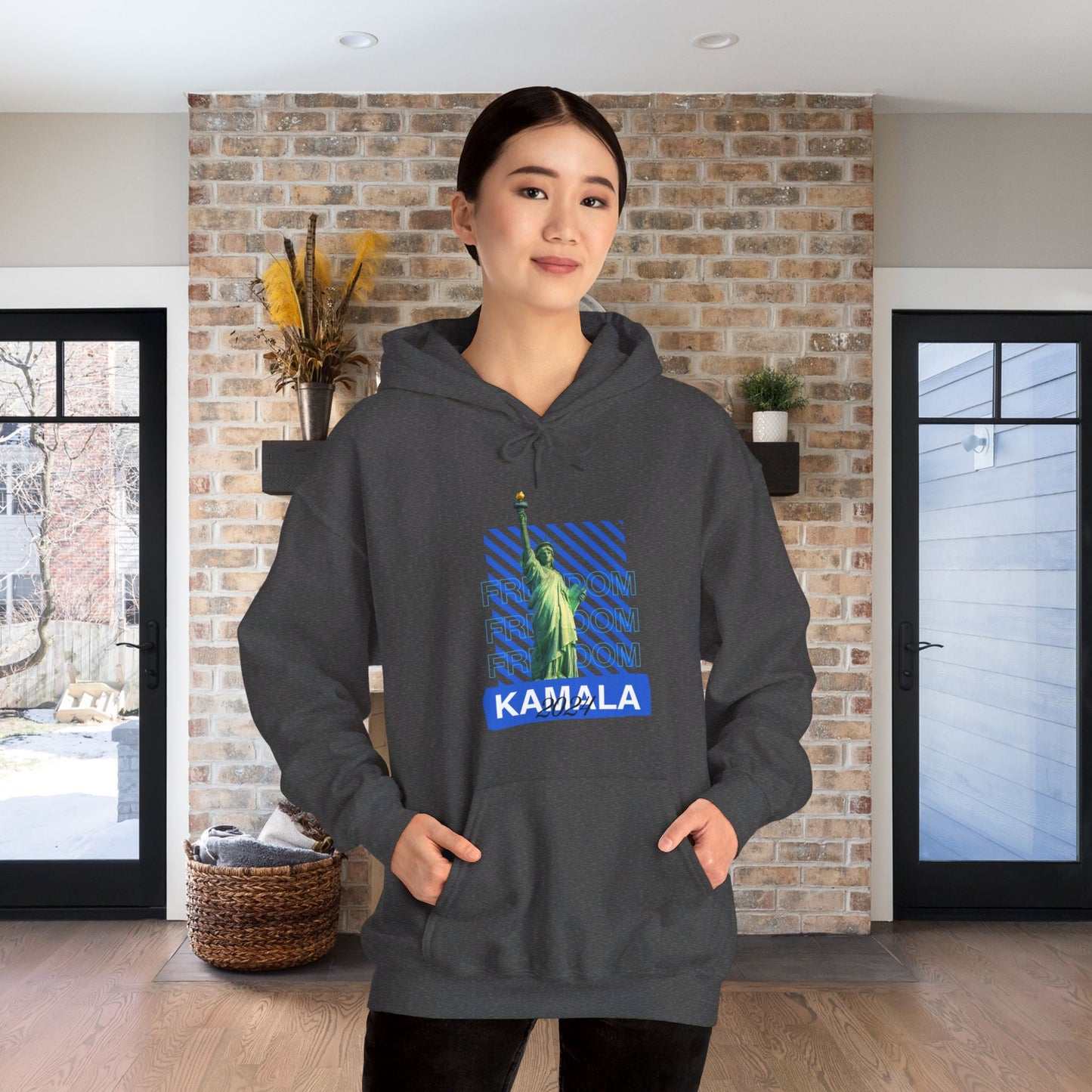 Freedom Kamala 2024 Hooded Sweatshirt - Statue of Liberty Freedom Hoodie - Pullover Hoodie