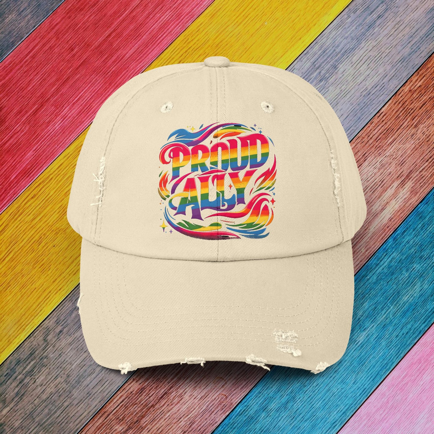 Distressed Cap LGBT Pride Proud Straight Ally Hat LGBTQIA Supportive Baseball Cap 100% cotton twill Unisex Distressed Trucker Cap Vintage
