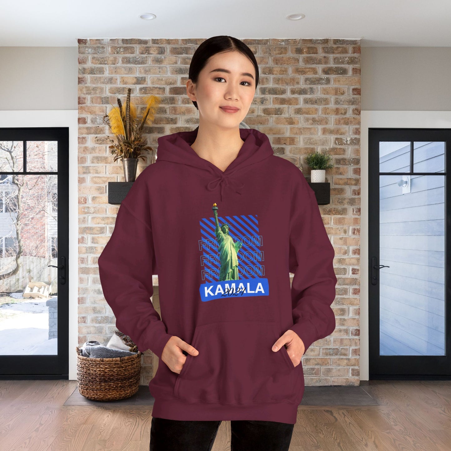 Freedom Kamala 2024 Hooded Sweatshirt - Statue of Liberty Freedom Hoodie - Pullover Hoodie