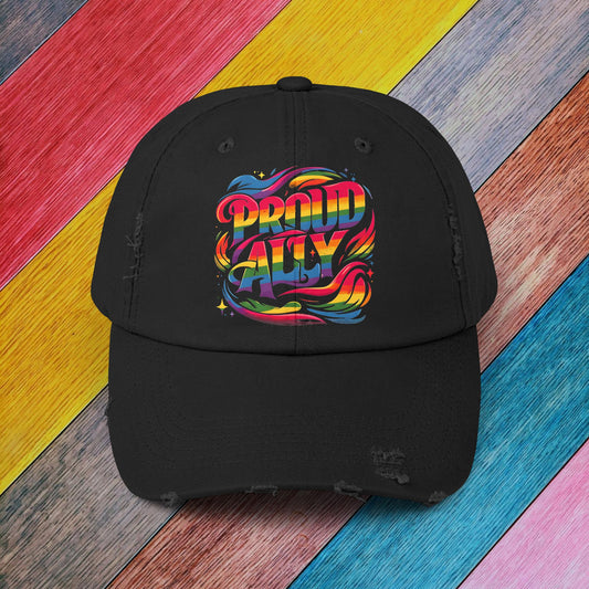 Distressed Cap LGBT Pride Proud Straight Ally Hat LGBTQIA Supportive Baseball Cap 100% cotton twill Unisex Distressed Trucker Cap Vintage