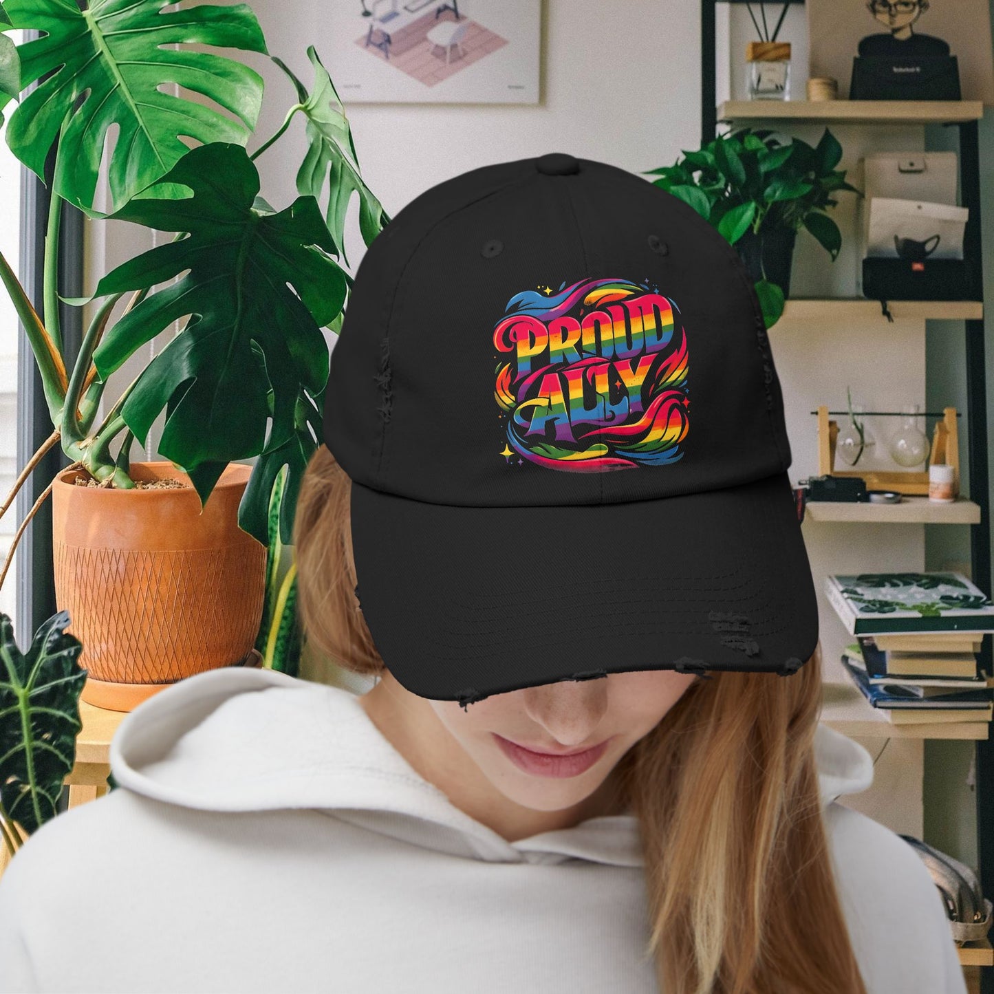 Distressed Cap LGBT Pride Proud Straight Ally Hat LGBTQIA Supportive Baseball Cap 100% cotton twill Unisex Distressed Trucker Cap Vintage