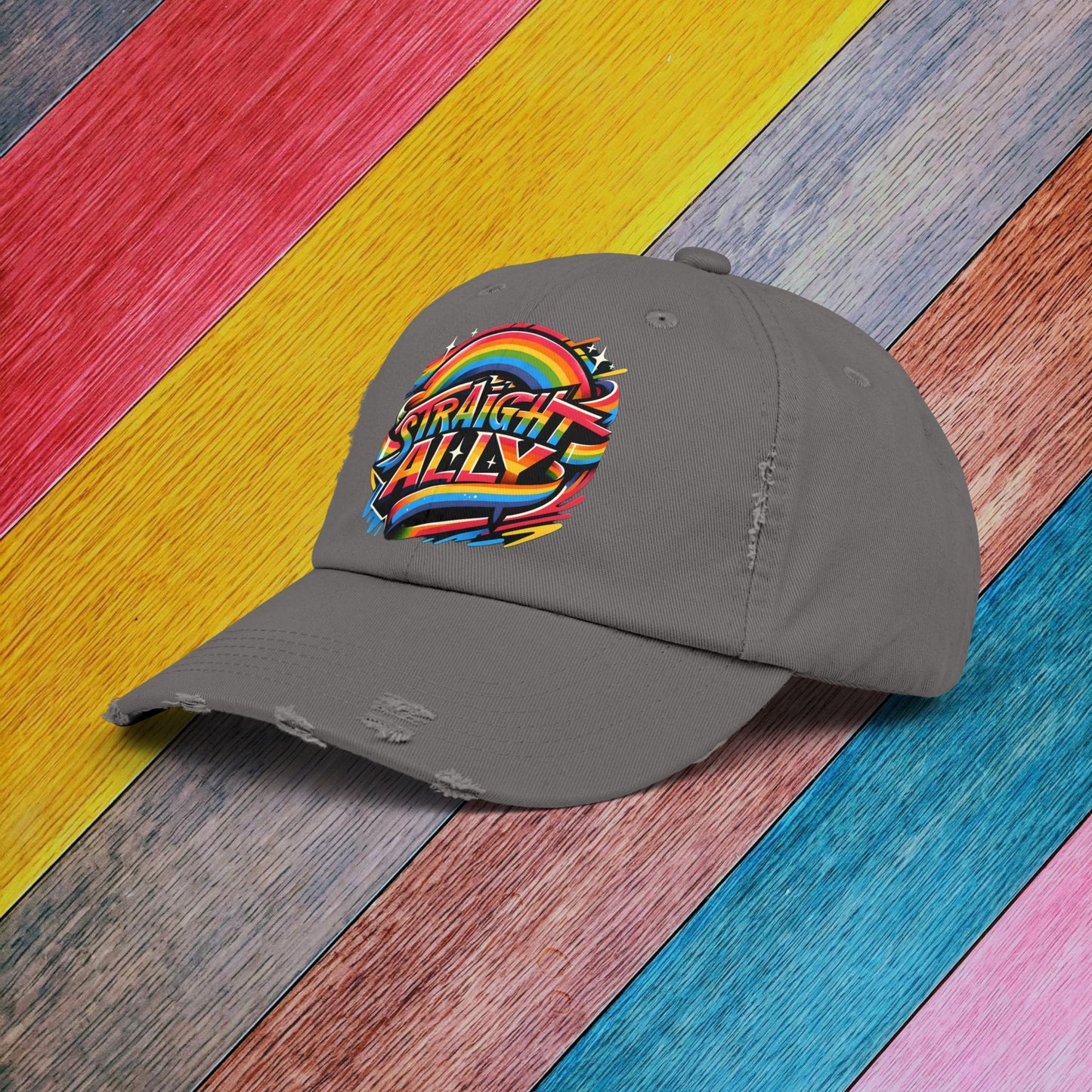 Distressed Cap, LGBT Pride Straight Ally Hat, LGBTQIA Supportive Baseball Cap, Unisex Distressed Trucker Cap, Pride Parade Hat, Vintage