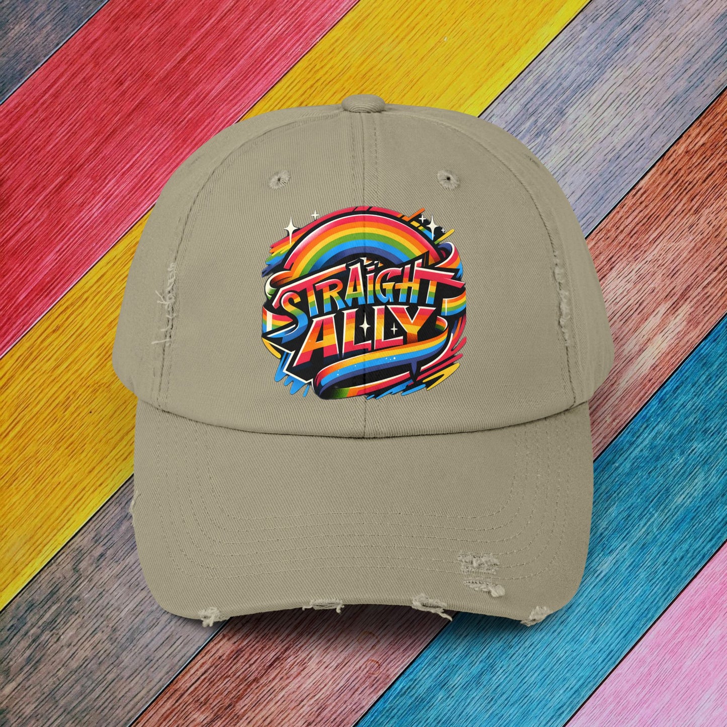 Distressed Cap, LGBT Pride Straight Ally Hat, LGBTQIA Supportive Baseball Cap, Unisex Distressed Trucker Cap, Pride Parade Hat, Vintage
