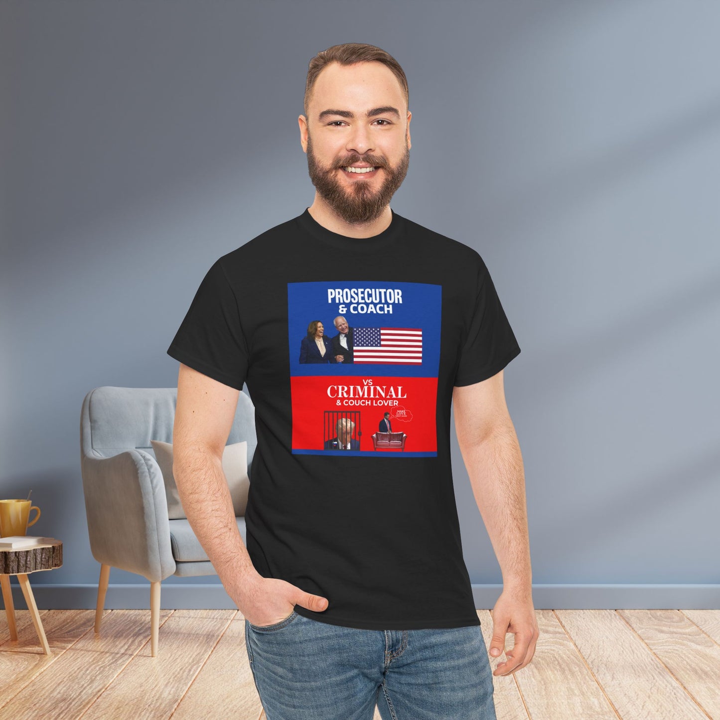 Prosecutor & Coach vs Criminal & Couch Lover Shirt- Harris Walz Tee-  Democrat Presidential Election T-Shirt