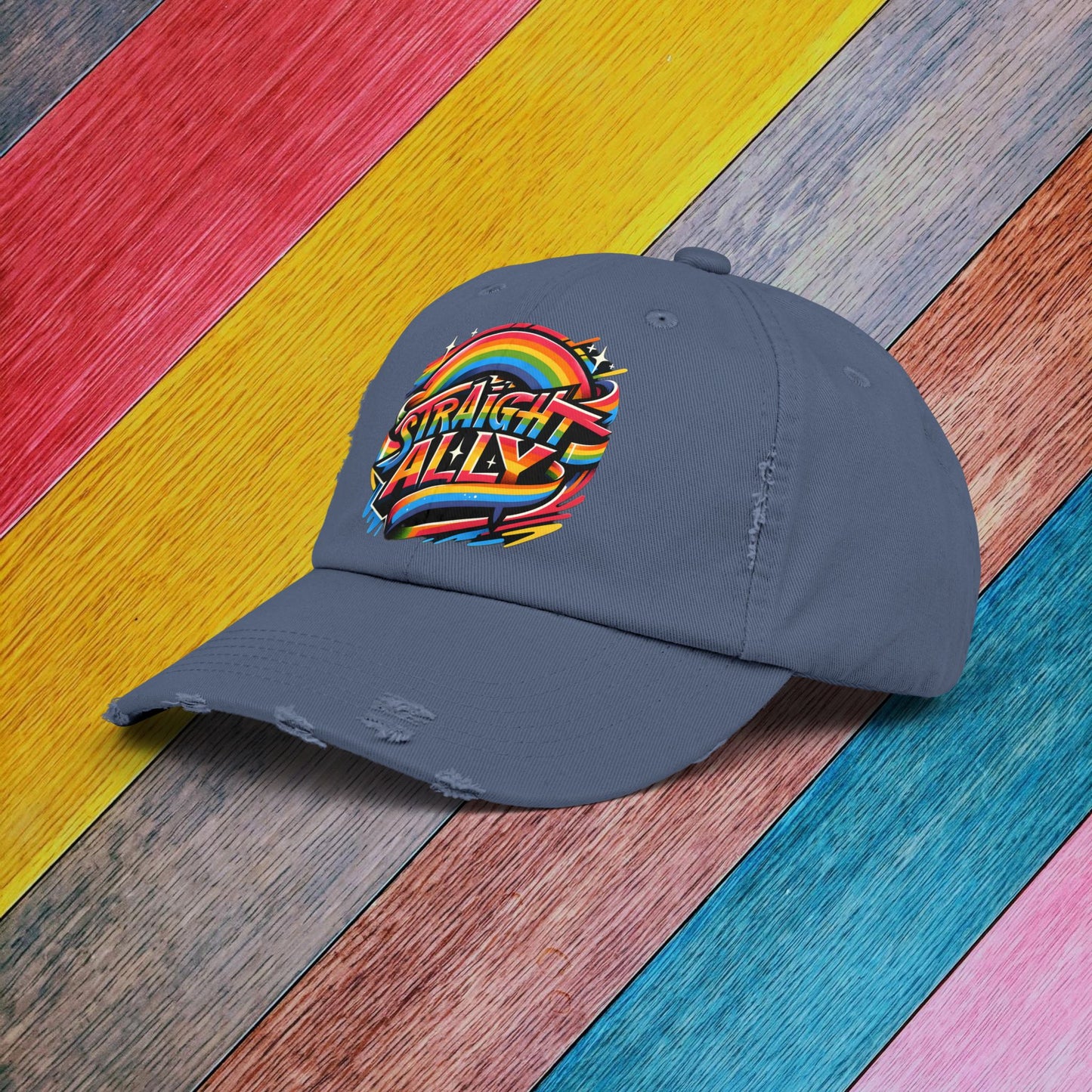 Distressed Cap, LGBT Pride Straight Ally Hat, LGBTQIA Supportive Baseball Cap, Unisex Distressed Trucker Cap, Pride Parade Hat, Vintage