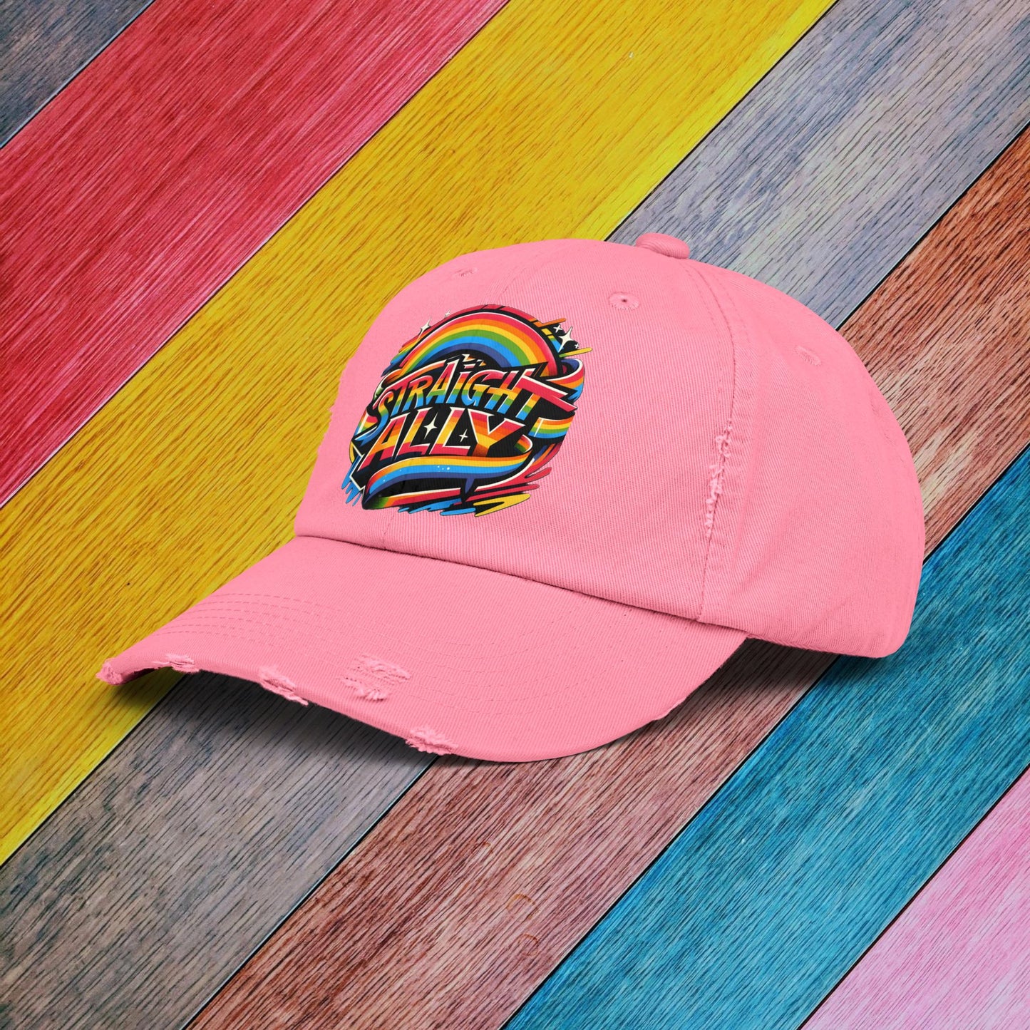 Distressed Cap, LGBT Pride Straight Ally Hat, LGBTQIA Supportive Baseball Cap, Unisex Distressed Trucker Cap, Pride Parade Hat, Vintage