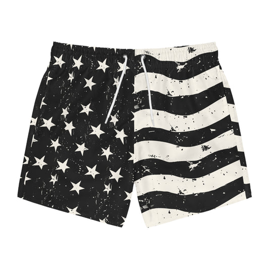 Distressed USA Flag Mourning Protest Swim Trunks Patriotic 6" Inseam Swim Trunks Anti-Fascism Shorts Resist Bathing Suit Democrat Apparel
