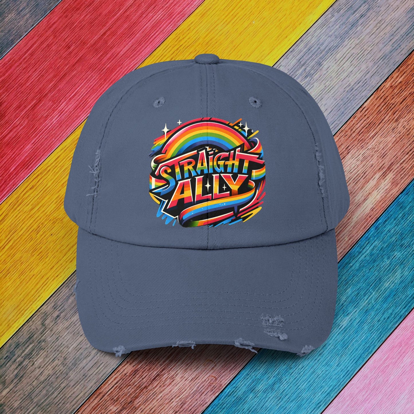 Distressed Cap, LGBT Pride Straight Ally Hat, LGBTQIA Supportive Baseball Cap, Unisex Distressed Trucker Cap, Pride Parade Hat, Vintage