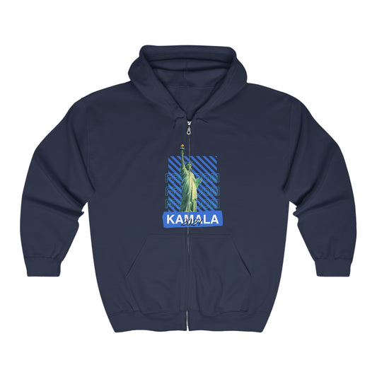 Freedom Kamala 2024 Hooded Sweatshirt - Statue of Liberty Freedom Hoodie - Full Zip Hoodie