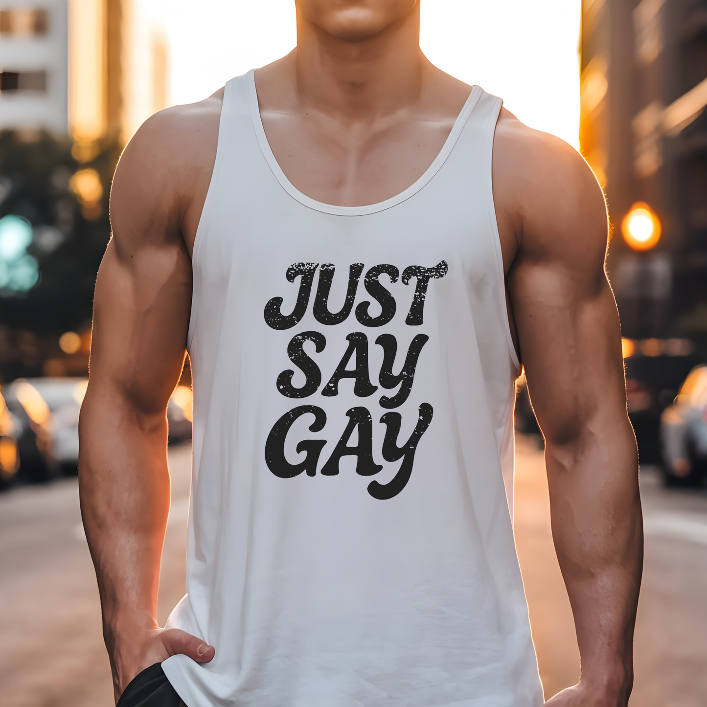 Just Say Gay Protest Tank Top Social Justice Shirt LGBTQ Tank Anti-Fascism Gear Resist Top Queer Gay Lesbian Bisexual Transgender Apparel