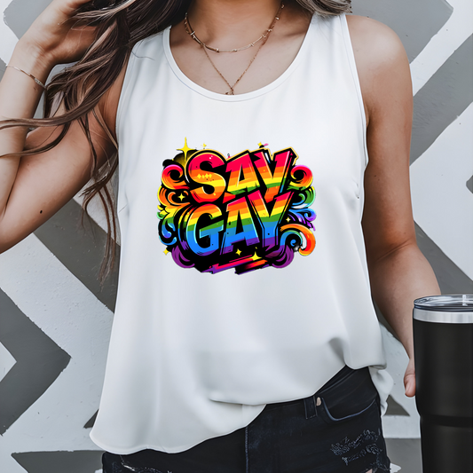 Say Gay Protest Tank Top LGBT Sleeveless Shirt Social Justice LGBTQ Tank LGBTQIA Top Queer Lesbian Bisexual Transgender Gay Pride Apparel
